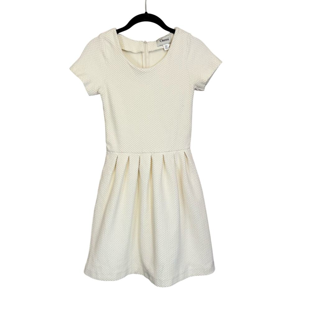 Anthropologie Ganni Textured Mini Dress Women S Cream Fit & Flare Short Sleeve - Picture 1 of 11